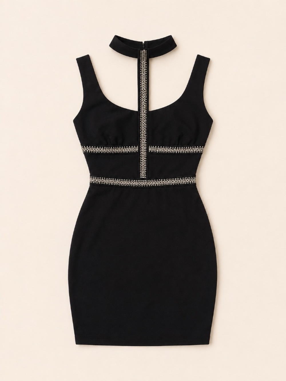 Bebe Black Rhinestone Bodycon Mini Dress – Size M - Picture 1 of 1